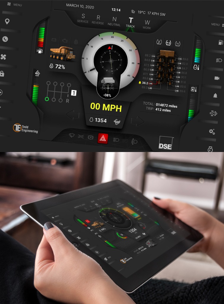 Evolution of mining truck HMI from concept sketch to final interface - View 2